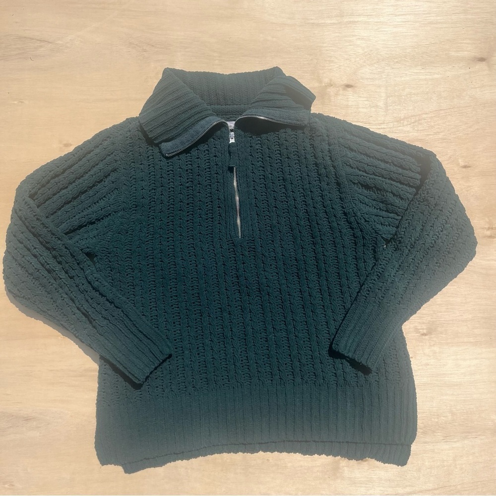Aerie XS green knit three-quarter collared zip up comfy thick fall winter cozy